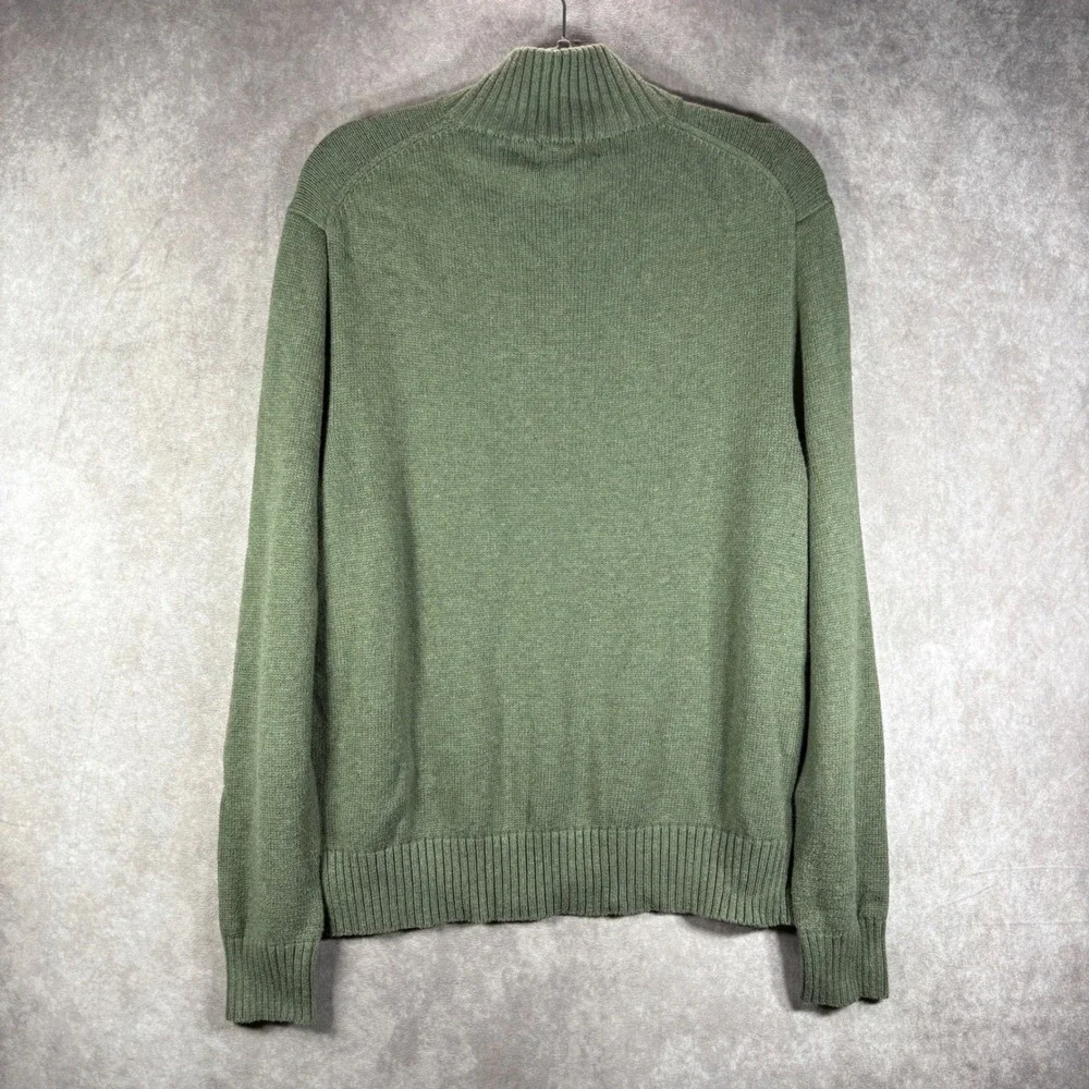 Polo Ralph Lauren Sweater Men Medium Green Button Mock Neck Cotton Knit Pullover